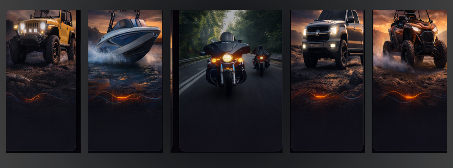 Supported platforms: Jeep, Wake Boat, Truck/SUV, Side-by-Side, Harley-Davidson Road Glide motorcycle